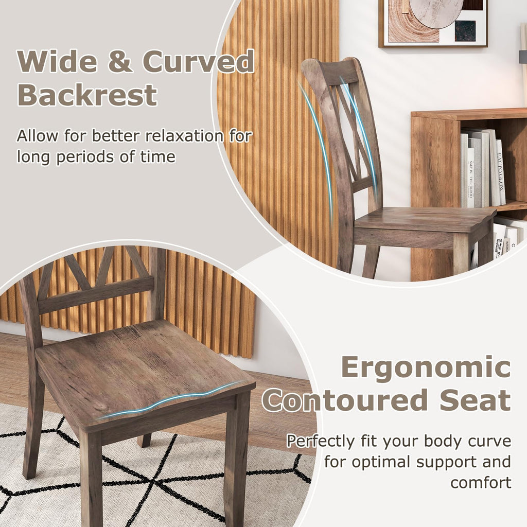 Solid Rubberwood Dining Chairs, Set of 4, Brown Farmhouse X-Back