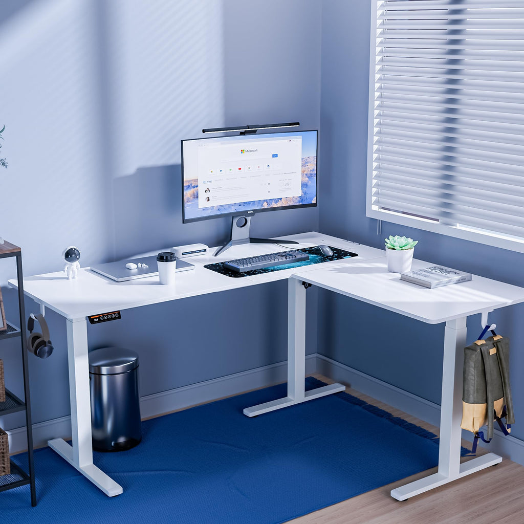 63 x 55 Inch L-Shaped Standing Desk, Electric Corner Workstation White