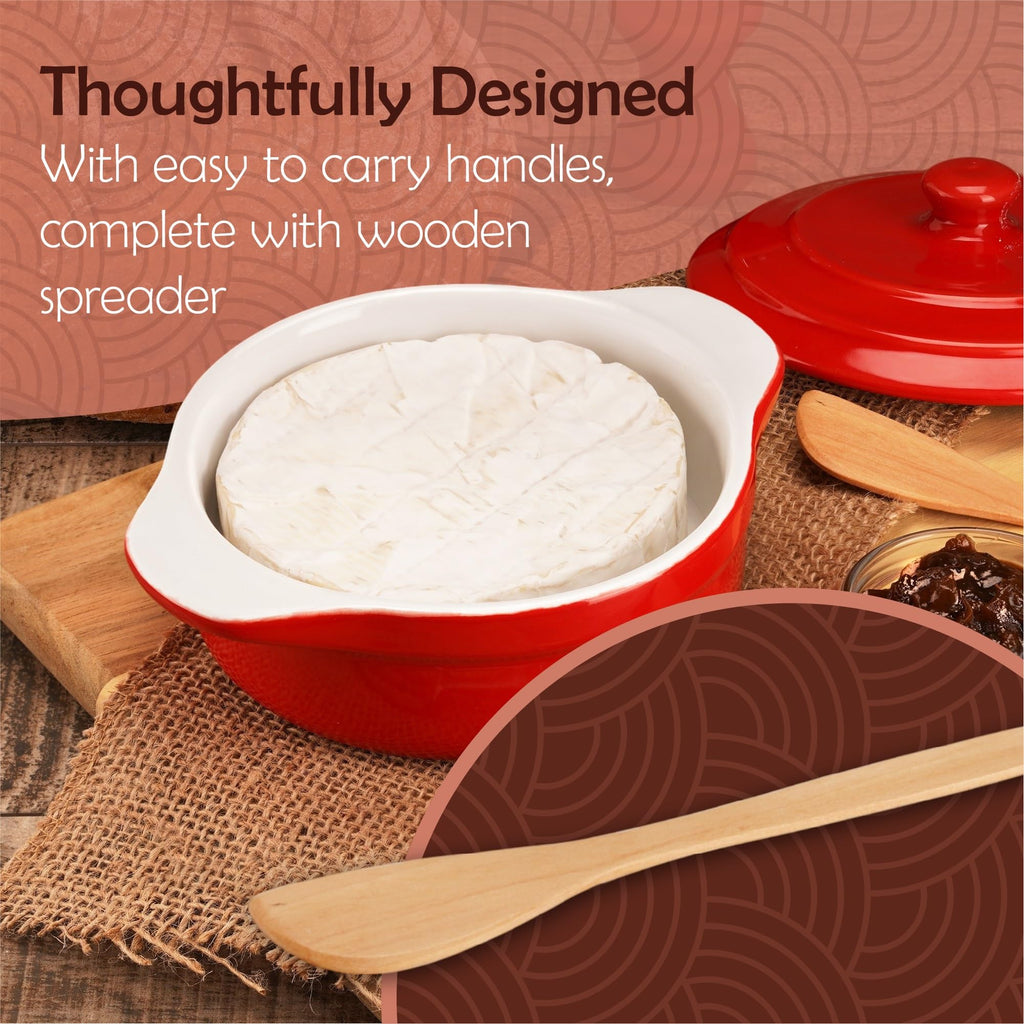 Brie Baker with Lid and Spreader - Camembert Baker Crock in Red