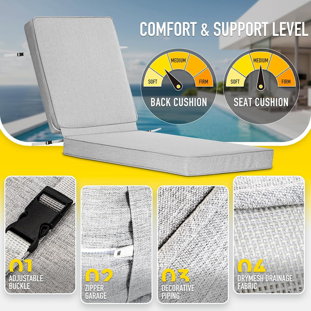 All-Weather Fade-Resistant Lounge Chair Cushions DryFast Foam Chaise Lounge Cushions for Outdoor Furniture Patio Pool