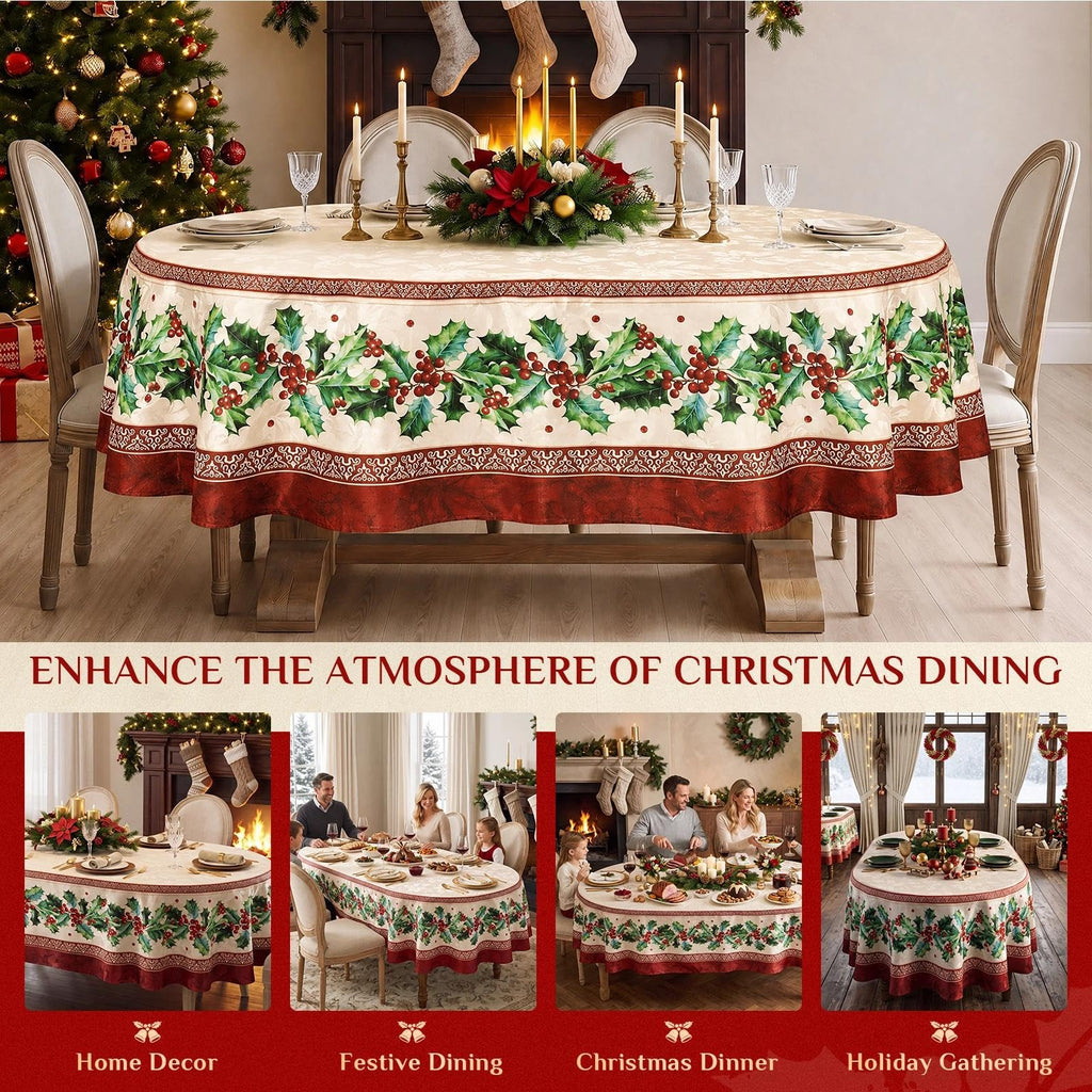 Christmas Jacquard Oval Tablecloth, 60 x 84 Inch
