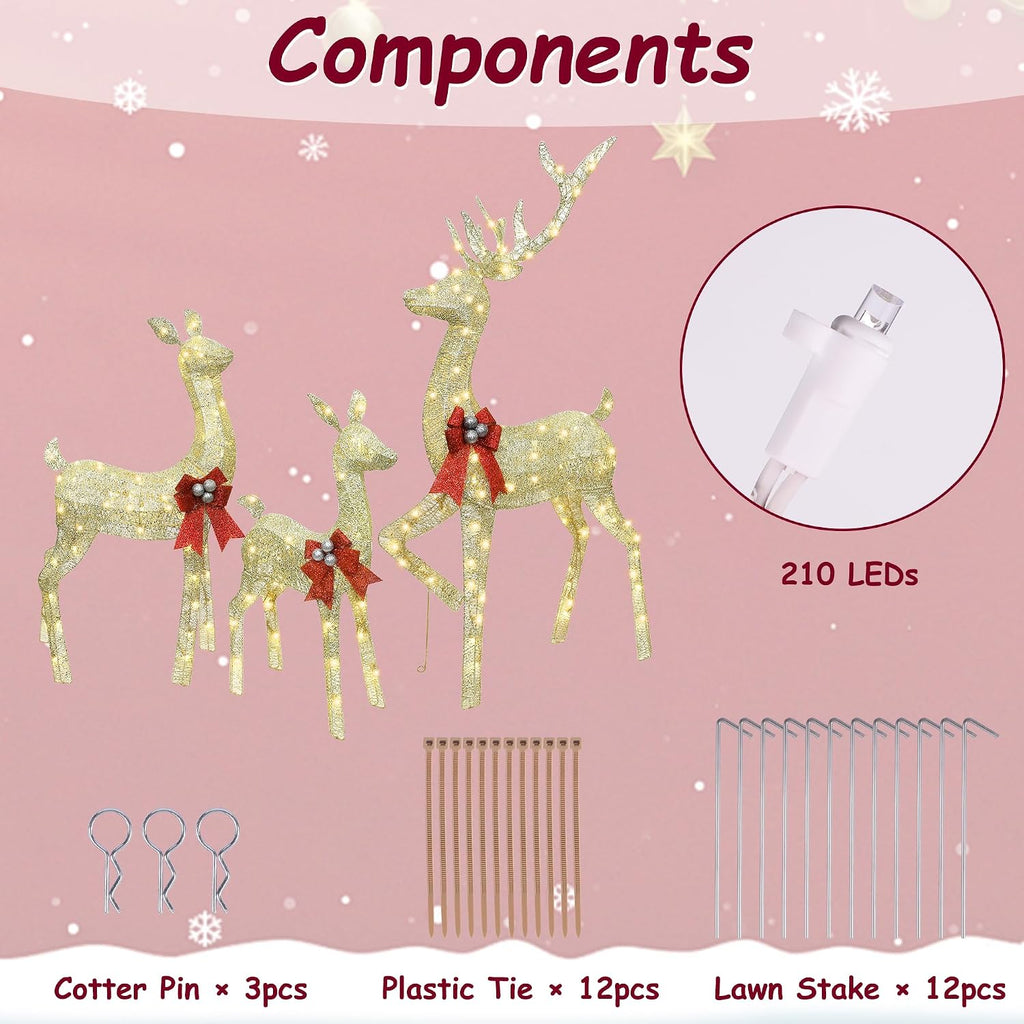 Outdoor Reindeer Christmas Decorations Yard Lighted Deer Set of 3