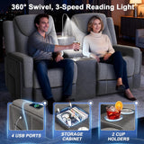 Manual Loveseat Recliner Sofa, Home Theater Seating with Touch Reading Light, Console with Cup Holders & Storage