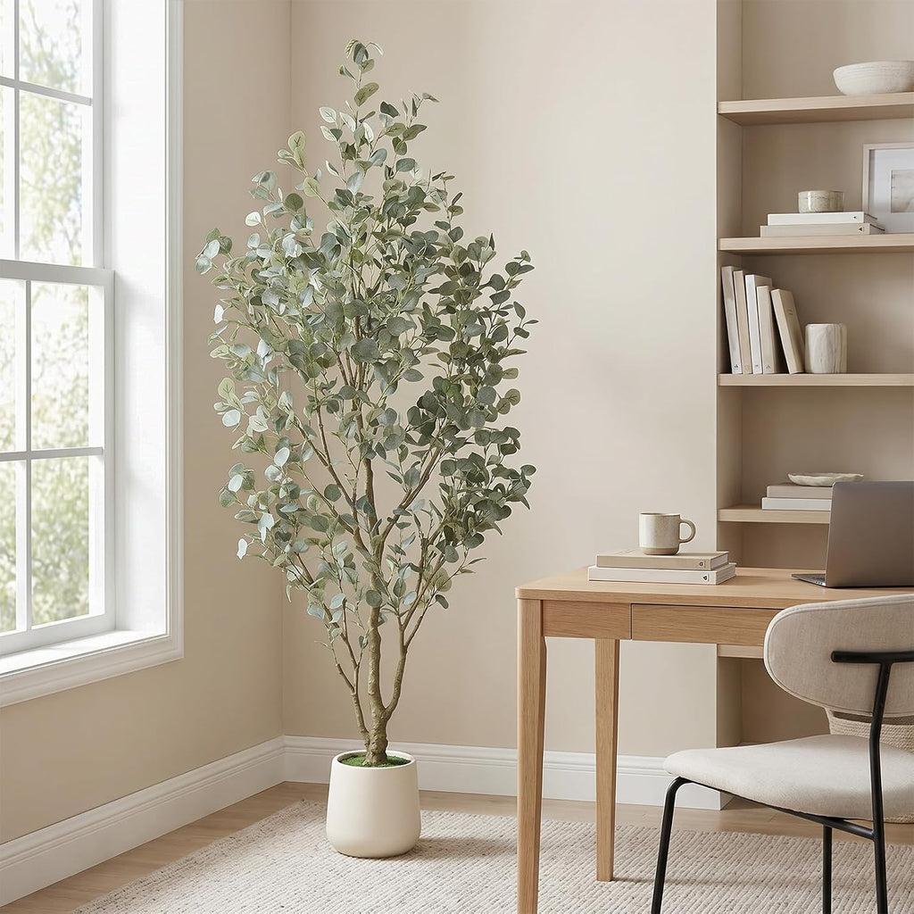 7FT Faux Eucalyptus Tree with White Exquisite Planter