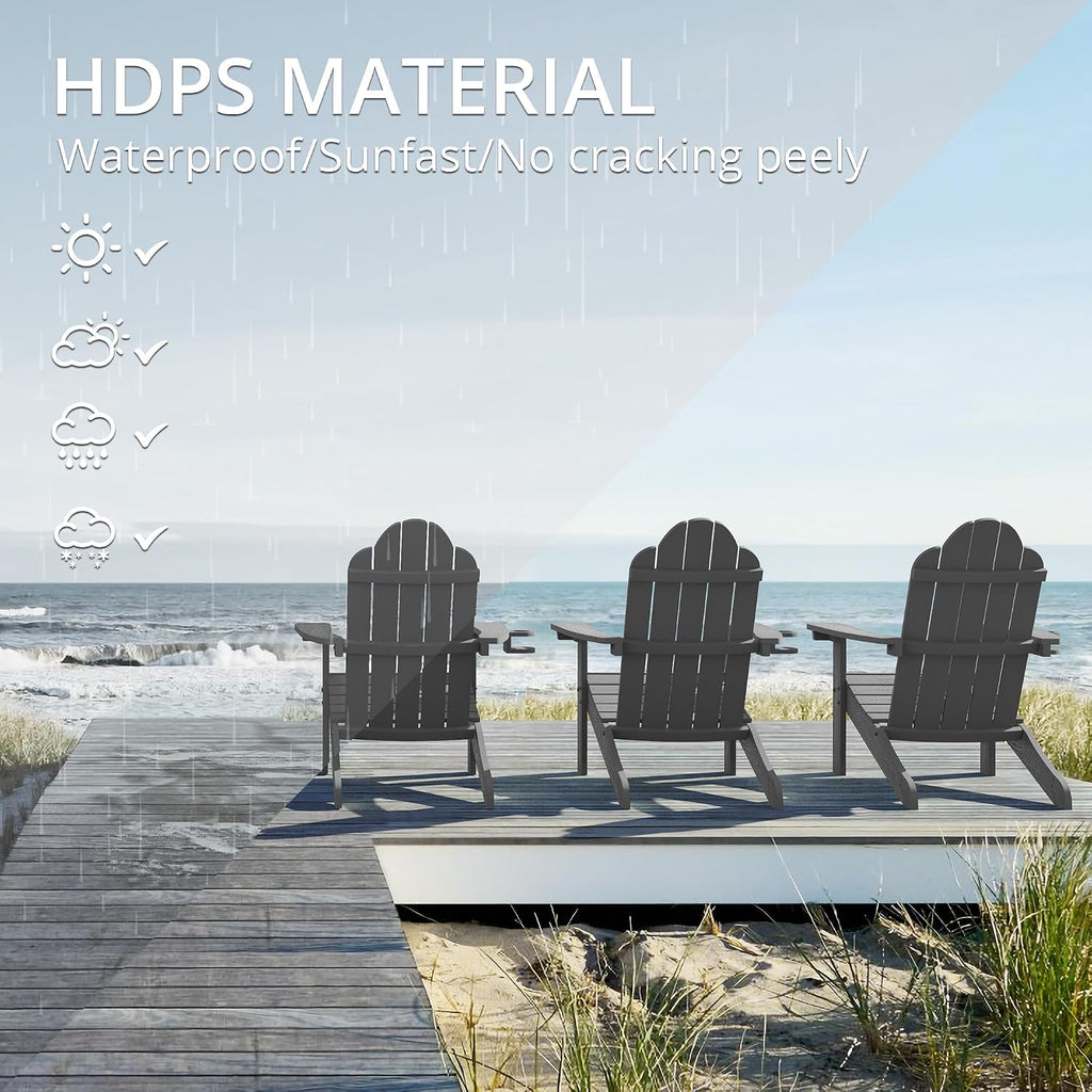 Outdoor Adirondack Chair, Cup Holder, Set of 2, Dark Gray | HDPS poly lumber, all-weather resistant, Low maintenance