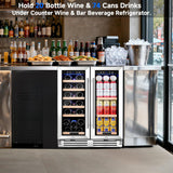 24 Inch Wine and Beverage Refrigerator, Dual Zone Wine and Bar Beverage Cooler