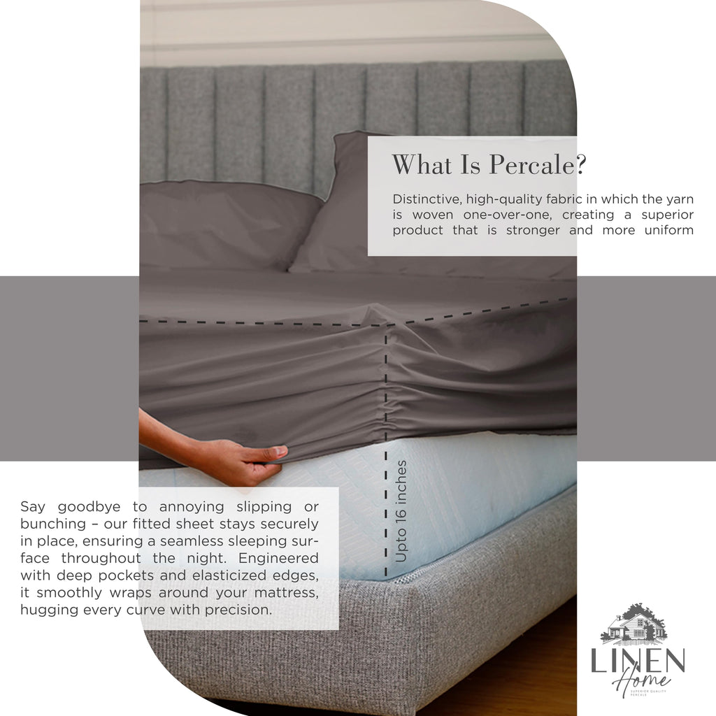 100% Cotton Percale Sheets, 4 Pc Cooling Set - Charcoal