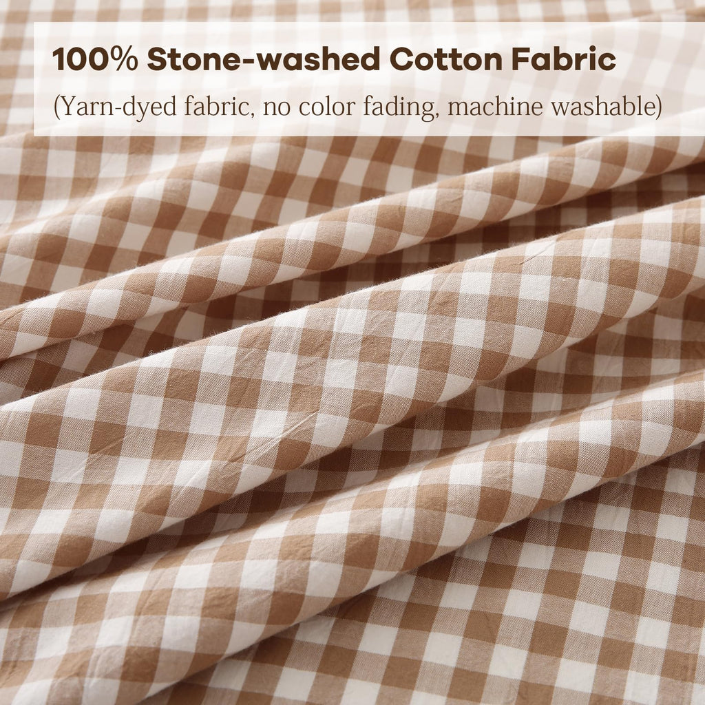 Taupe White Gingham Tablecloth Round Dia.90"