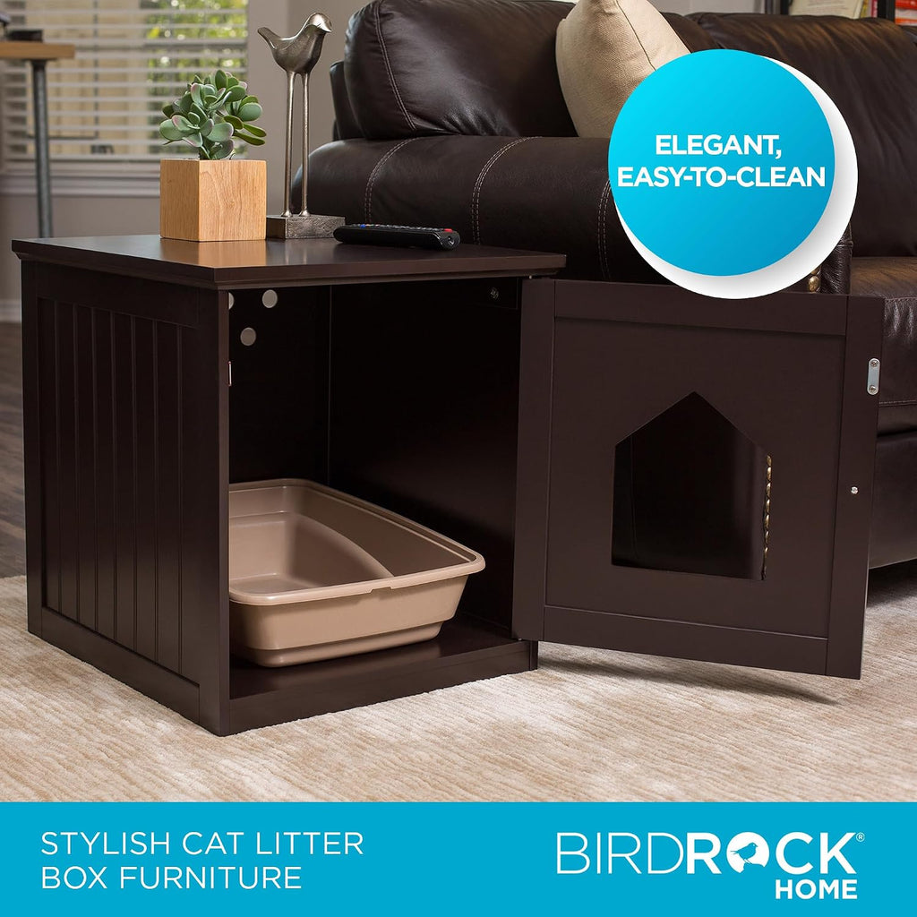 Cat Litter Box Furniture Enclosure - Hidden Kitty Litter Cat House with Hinged Door, Nightstand, Side Table & Pet