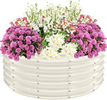 17" Tall,48" Diameter Elevated Round Metal Raised Garden Bed White | 4 FT Diameter,1.5 FT High, Made of Galvanized