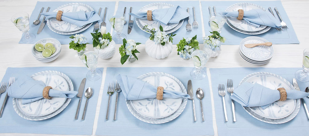 100% Pure Linen Woven Placemats Sky Blue, 14 x 19 in, Set of 4