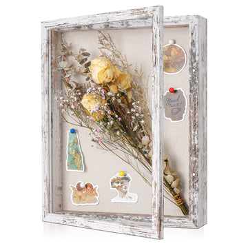 11x14 Shadow Box Frame with Linen Back - Sturdy Rustic Memory Display Case of Flower, Pictures, Medals and More