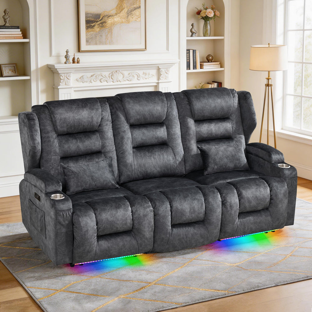 Power Loveseat Recliner Sofa, Adjustable Headrests & Flip-Backrest