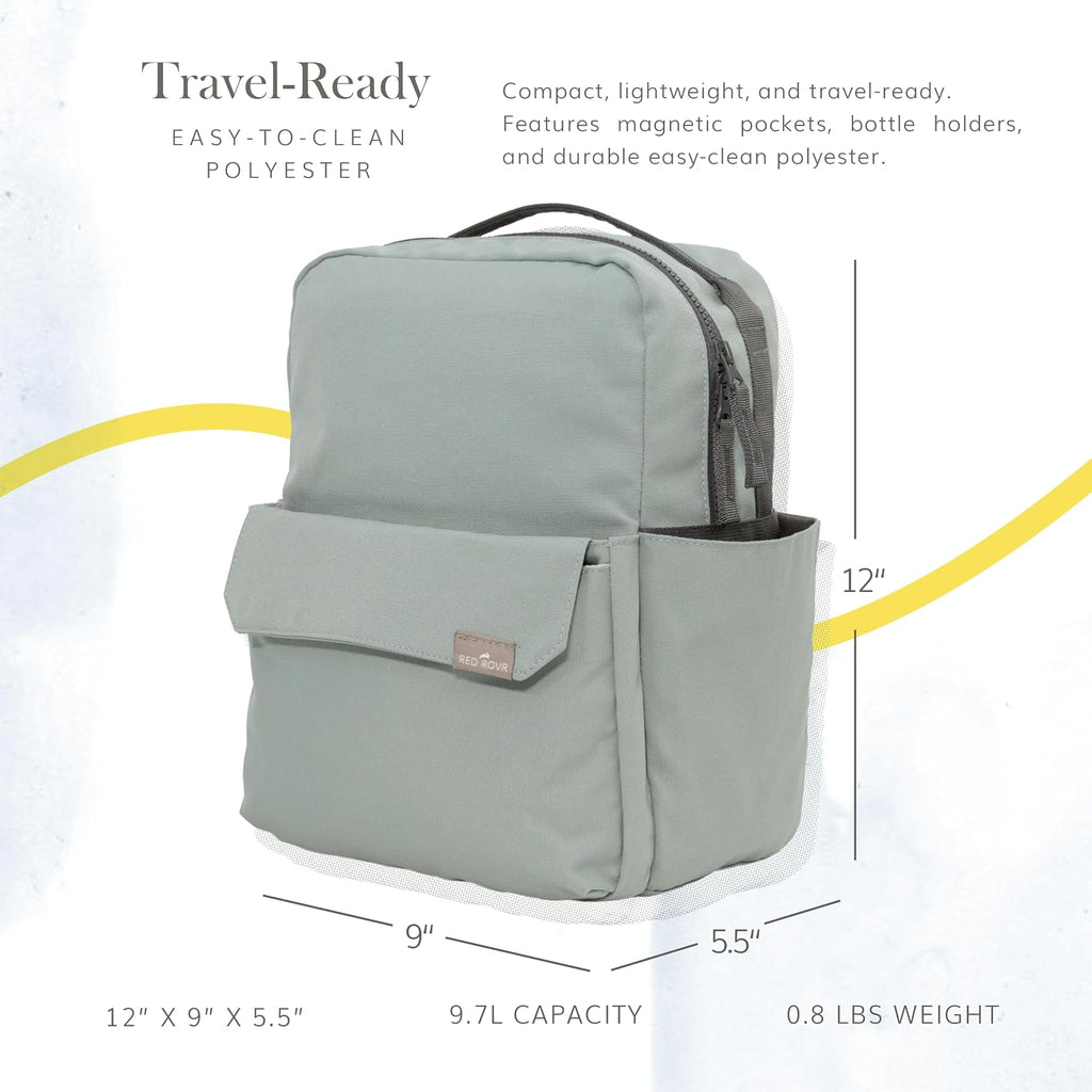 Mini Roo Diaper Bag Backpack, Sage Green Baby Bag - 6 Pocket Daily Carry