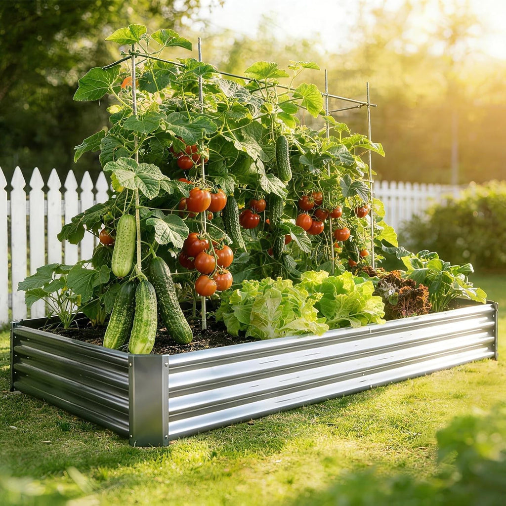 Metal Galvanized Raised Garden Bed Kit, 8 x 4 x 1 ft Galvanized Steel Raised Garden Planter Box Outdoor with Open