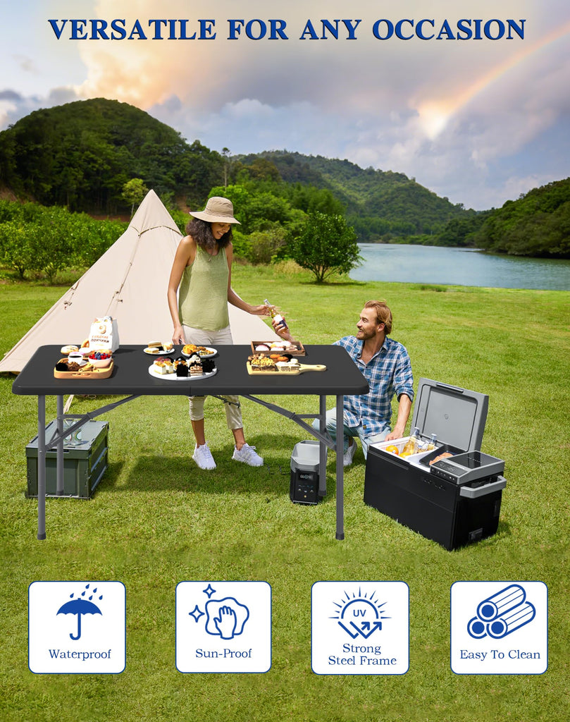 4FT Black Folding Table for Camping, Parties, Meeting, 2 Pack