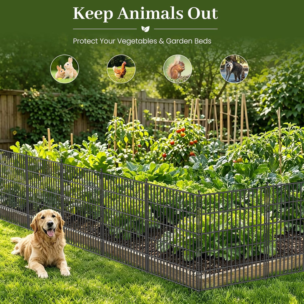 No-Dig Decorative Outdoor Garden Fence for Yard, Animal Barrier Fencing for Dog | Rustproof Metal Temporary Fence for
