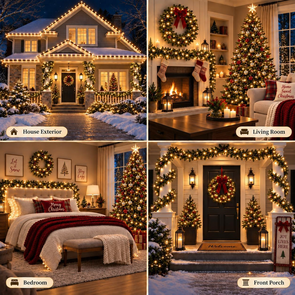 Connectable 2-Pack 164Ft 400LED Christmas String Lights, Warm White