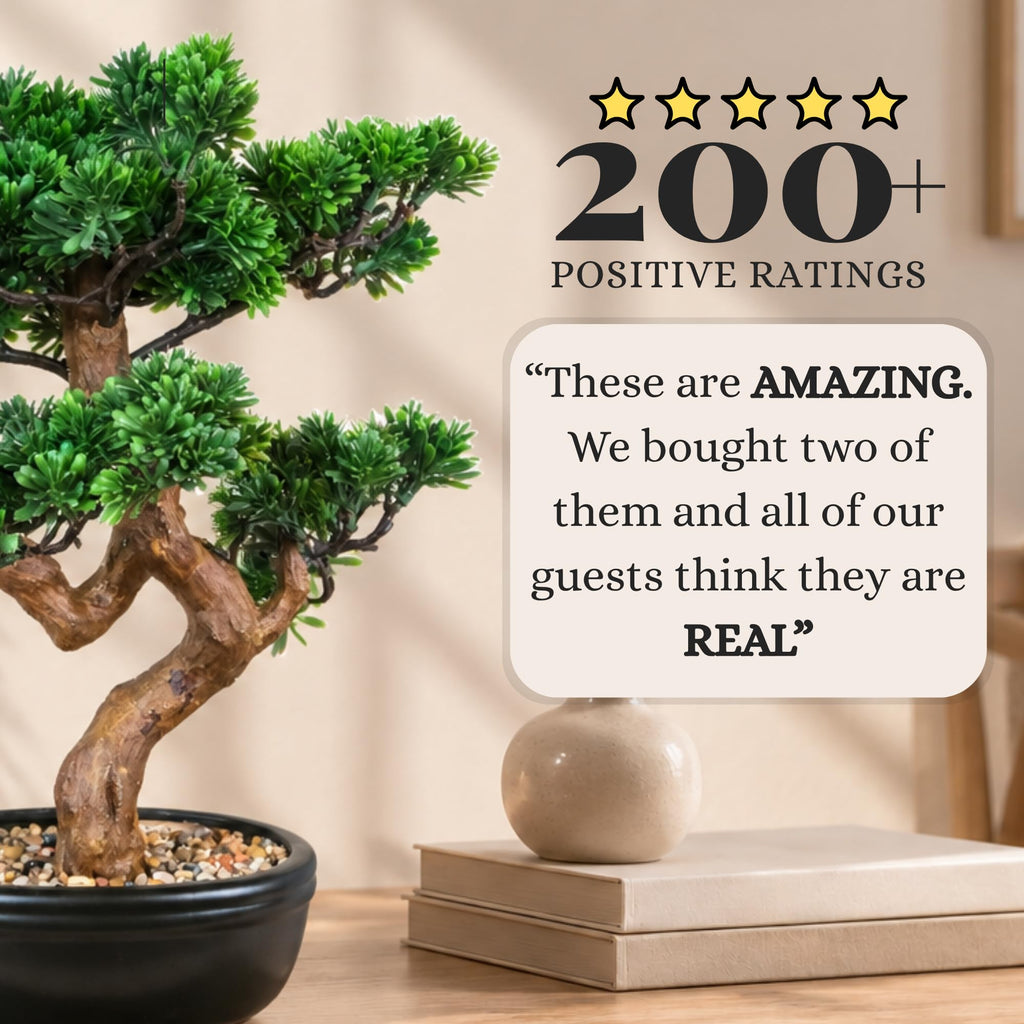 Artificial Bonsai Tree 16" Tall with Realistic Wood and Ceramic Pot, Fake Plants Desk, Japanese Decor