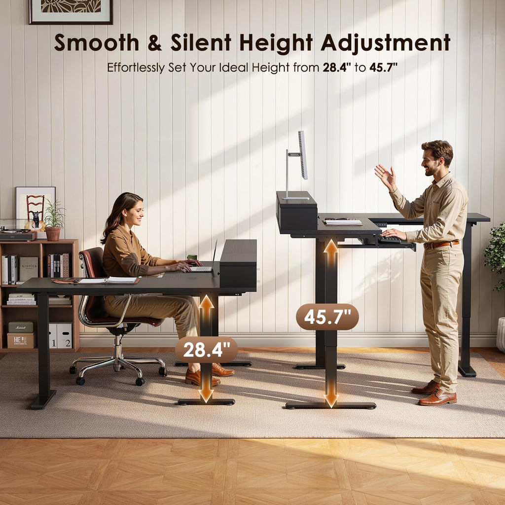 59 Inch L Shaped Electric Standing Desk with Drawers, Black