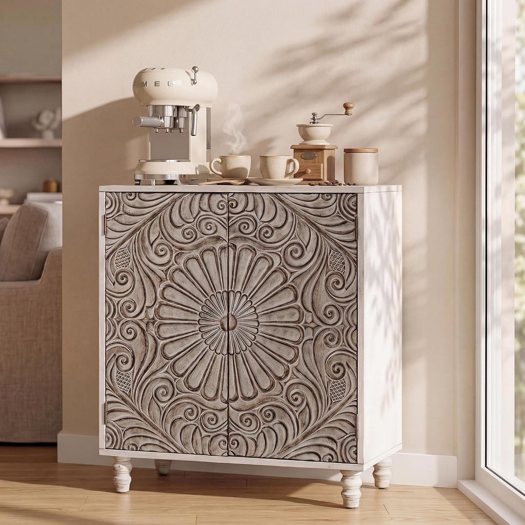 32" W Sideboard Buffet Cabinet with Storage, Accent Cabinet with 2 Push-to-Open Magnetic Doors, Vintage MDF Buffet