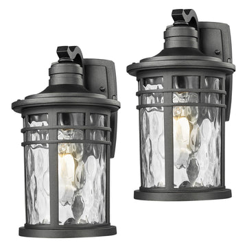 Outdoor Porch Lights Wall Mount, Outside Light Fixtures Sconces Wall Lighting with Water Ripple Glass Waterproof
