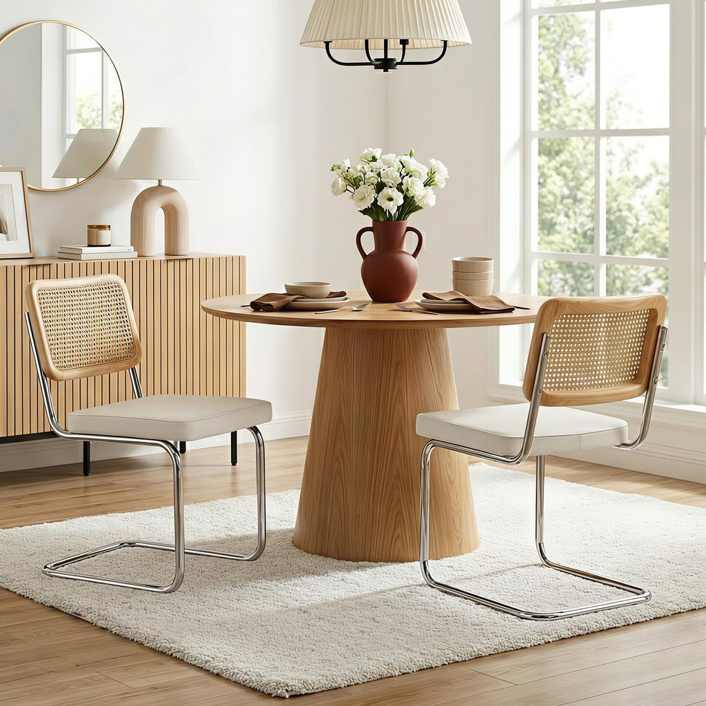 Rattan Dining Chairs Set of 6, Velvet Cushion Kitchen Cesca Chairs, White
