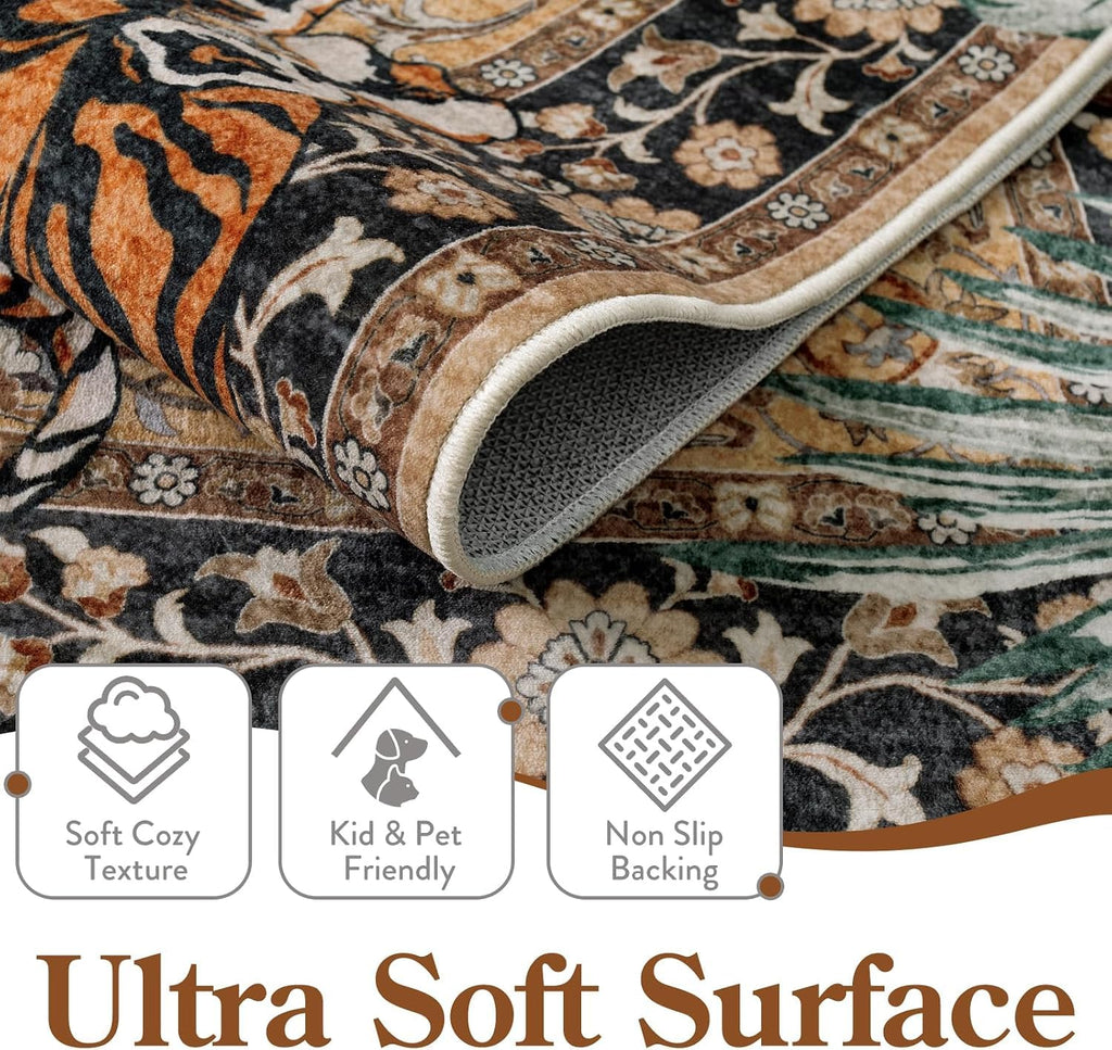 Boho Tiger Hallway Runner Rug, Washable Kitchen Rug Runner