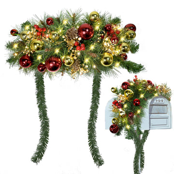 Prelit Christmas Mailbox Swag with Lights - Pine Teardrop Swag Christmas Decoration for Xmas Holiday Indoor/Outdoor