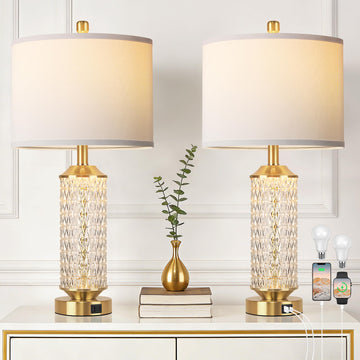 Glass Table Lamps set of 2, Modern Gold Beside Lamps