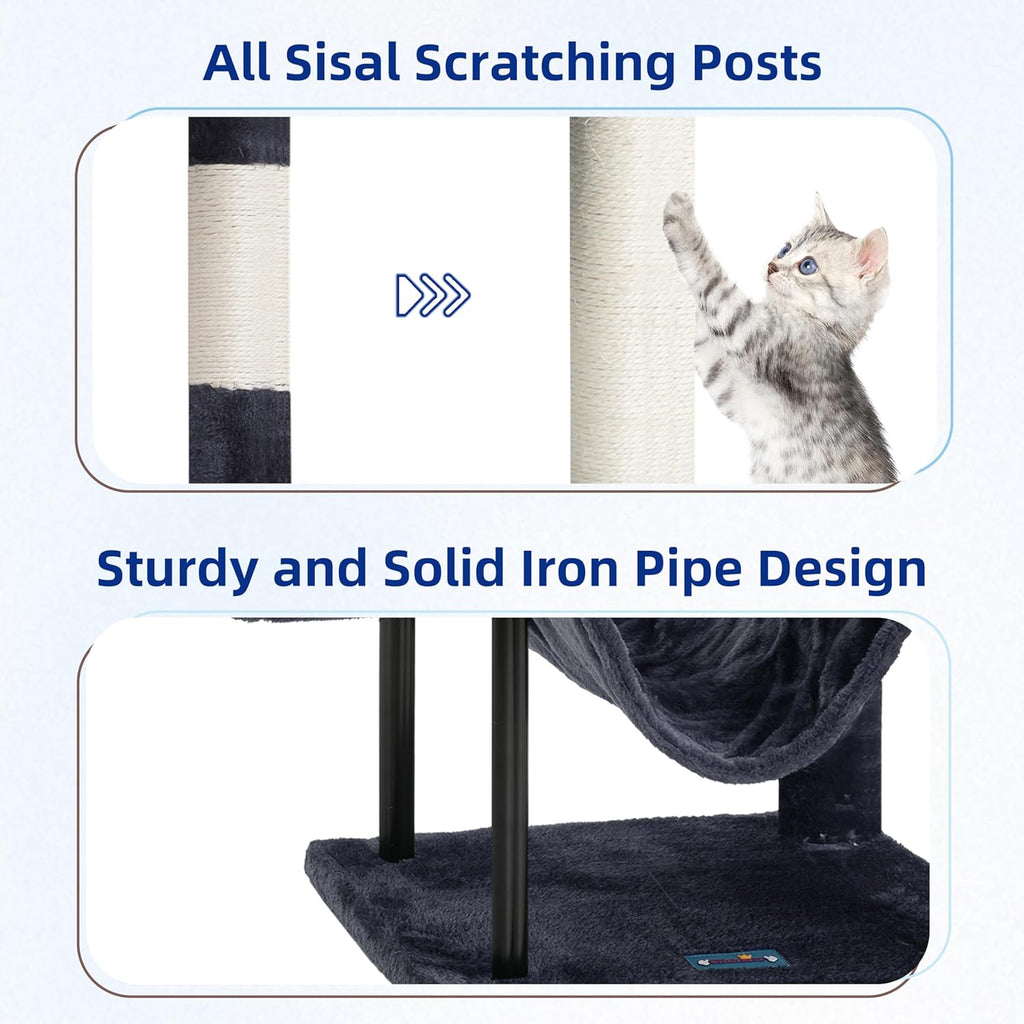 Cat Tree, Cat Tower for Indoor Cats, 43.3 inch Cat Tree Tower with Sturdy Steel Tube, Hammock