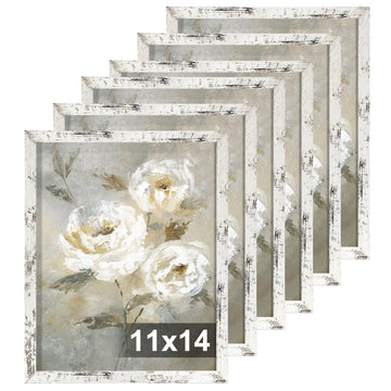 11x14 Picture Frame Set of 6, Distressed White Rustic Wood Photo Frame