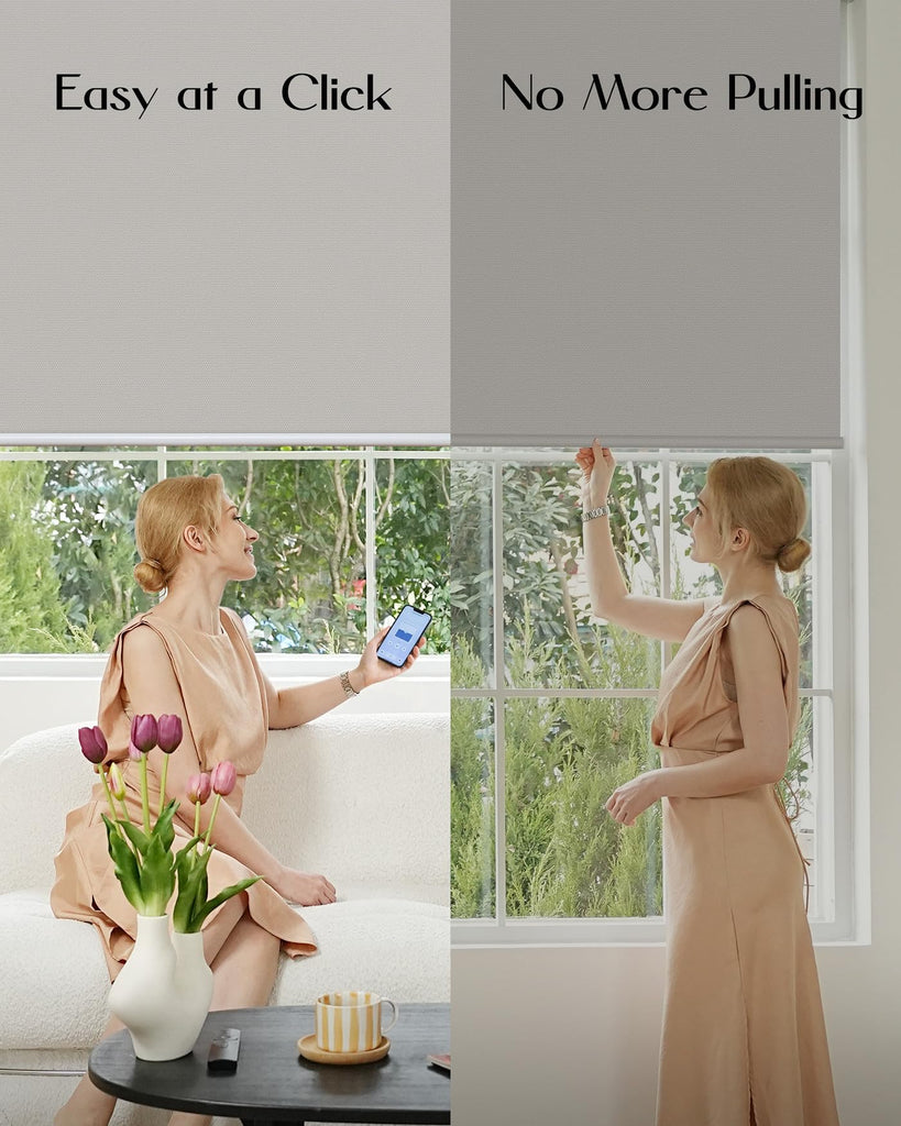 Motorized Blinds with Remote APP Control Blackout Roller Shades for Indoor Windows (Cross Texture White, "