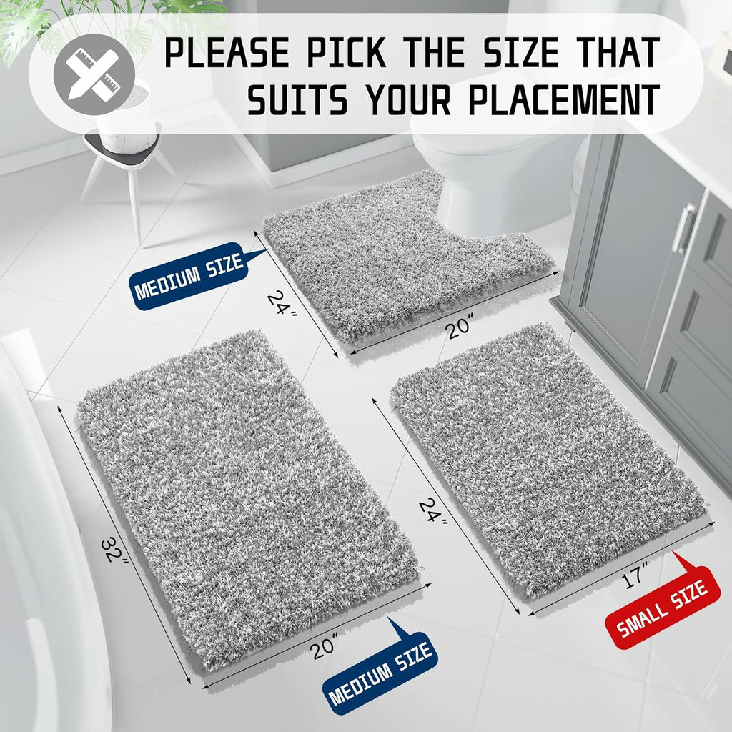 Bathroom Rug Set 2 Piece, Soft Absorbent Microfiber Bath Mat Set, Non Slip Machine Washable Dry, Plush Shaggy Shower
