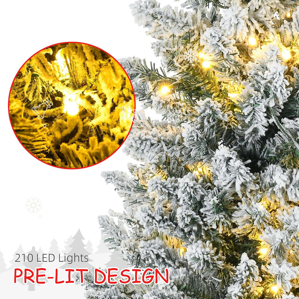 Pencil Christmas Tree 7' Tall Pre-Lit Slim Noble Fir Green | Artificial, 210 Warm White LED Lights, 499 Tips, for