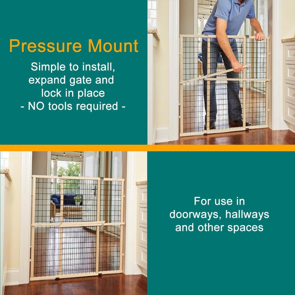 Wire Mesh Dog Gate: 29.5"-40" Wide, Pressure Mounted with No Tools; Expandable, Durable Pet Gates for Doors