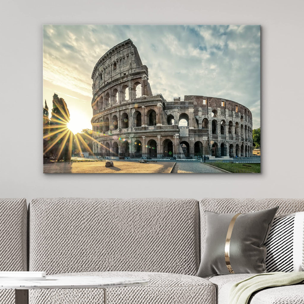 Canvas Print Wall Sunset Over Roman Colosseum in Rome, Italy Cityscape Nature Photography Modern Rustic Landscape