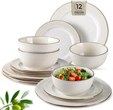 Ceramic Dinnerware Sets,12 pcs Embossed Elegant Stoneware Plates and Bowls Sets