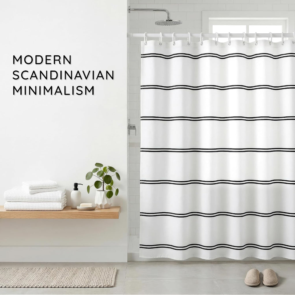 Black and White Shower Curtain - PVC-Free & Washable - Boho Modern Farmhouse Bathroom Decor - 72x72 Inches Soft-Touch