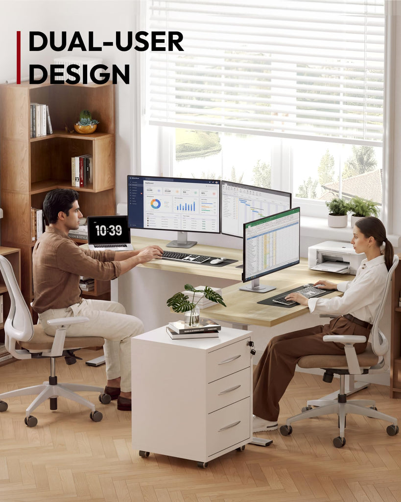 Electric L-Shaped Corner Standing Desk with Drawer, 63x55