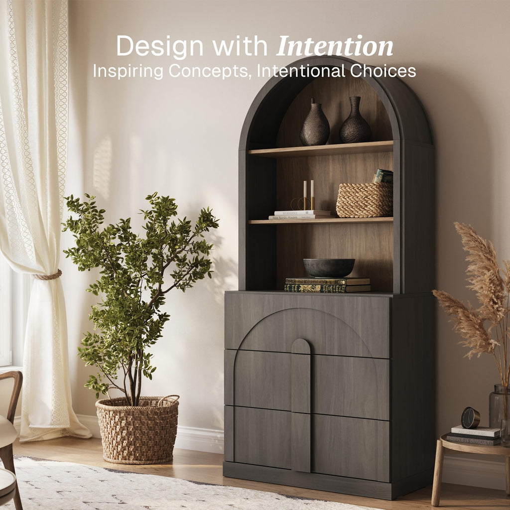 71" Tall Storage Cabinet with 3 Drawers, Wooden Sideboard Buffet Cabinet with Hutch for Pantry and Kitchen
