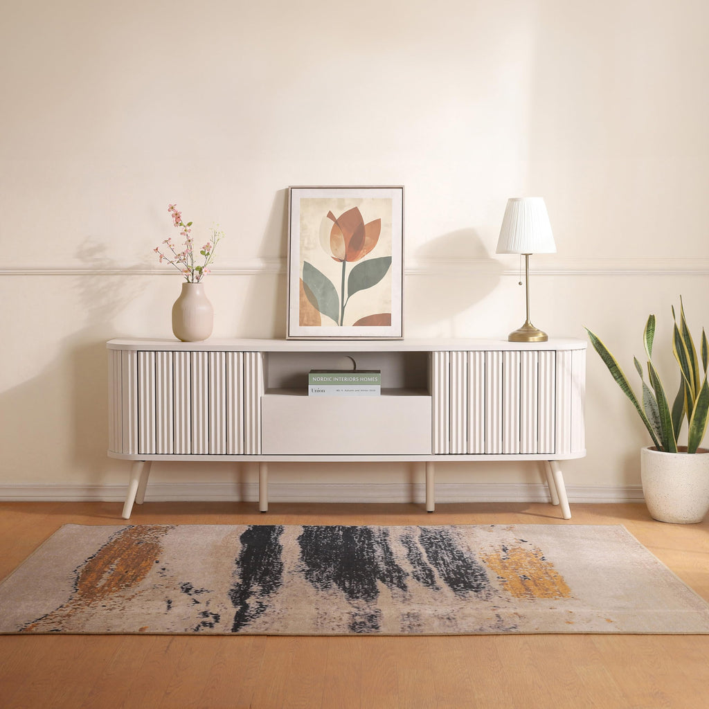 Damien 70" Curved Fluted TV Stand for TVs Up to 75", Off-White