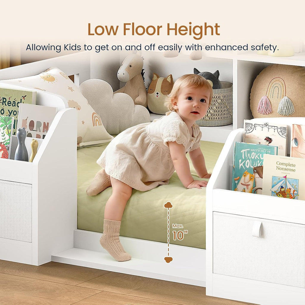 Floor Montessori Wooden Bed Frame for Toddlers, White