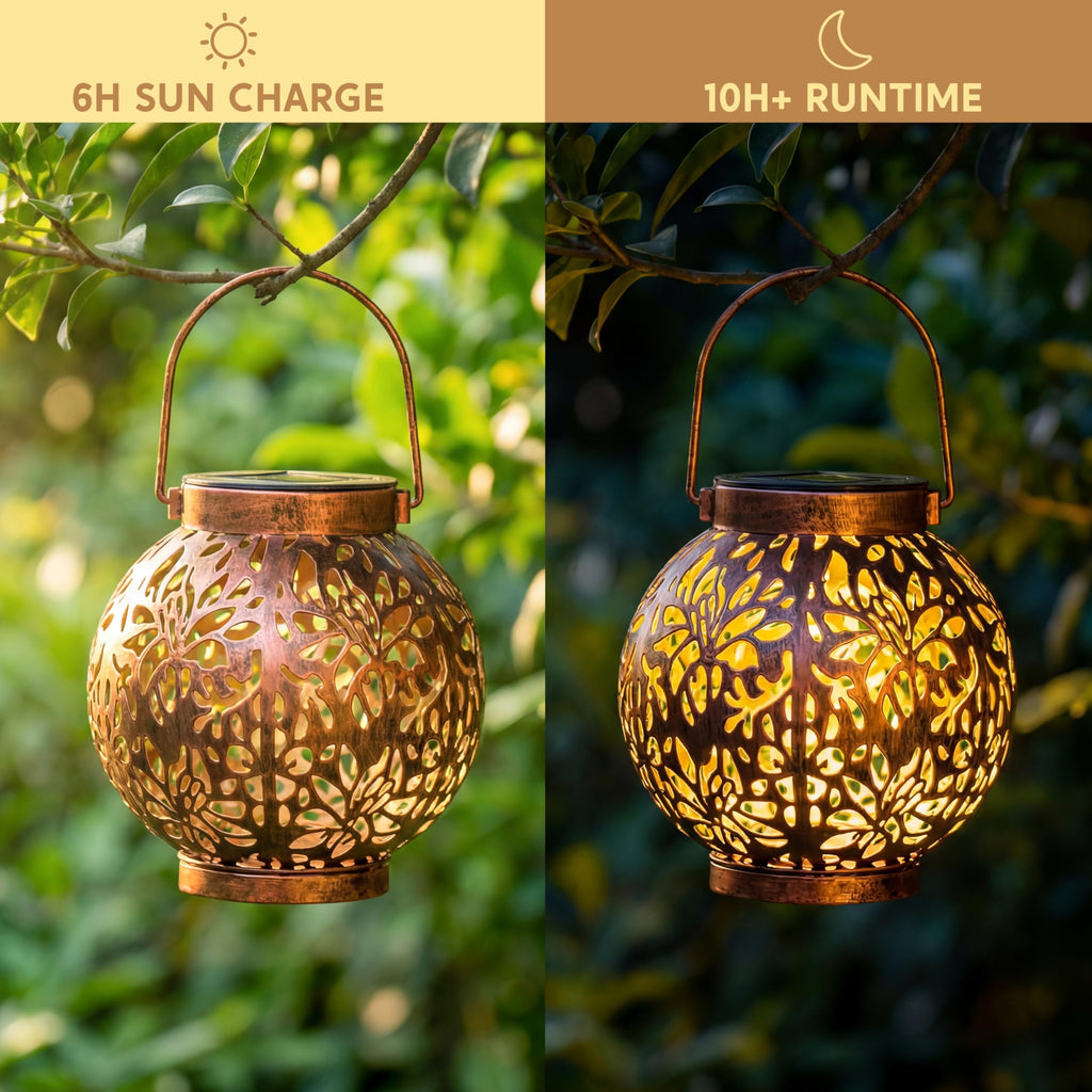 2 Pack Outdoor Solar Hanging Lantern Lights, Waterproof Tabletop with Handle, LED Moroccan Lanterns, Metal Decorative