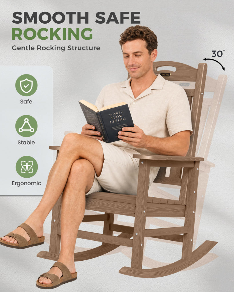 Outdoor Rocking Chair, HDPE Patio Rocking Chair, All Weather, Teak
