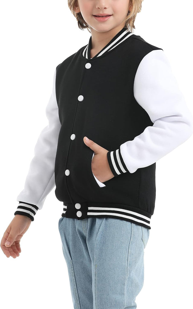 Kids Baseball Jackets Boys Girls Fit Varsity Jacket Casual Lightweight Plain Button Cardigan School Coat