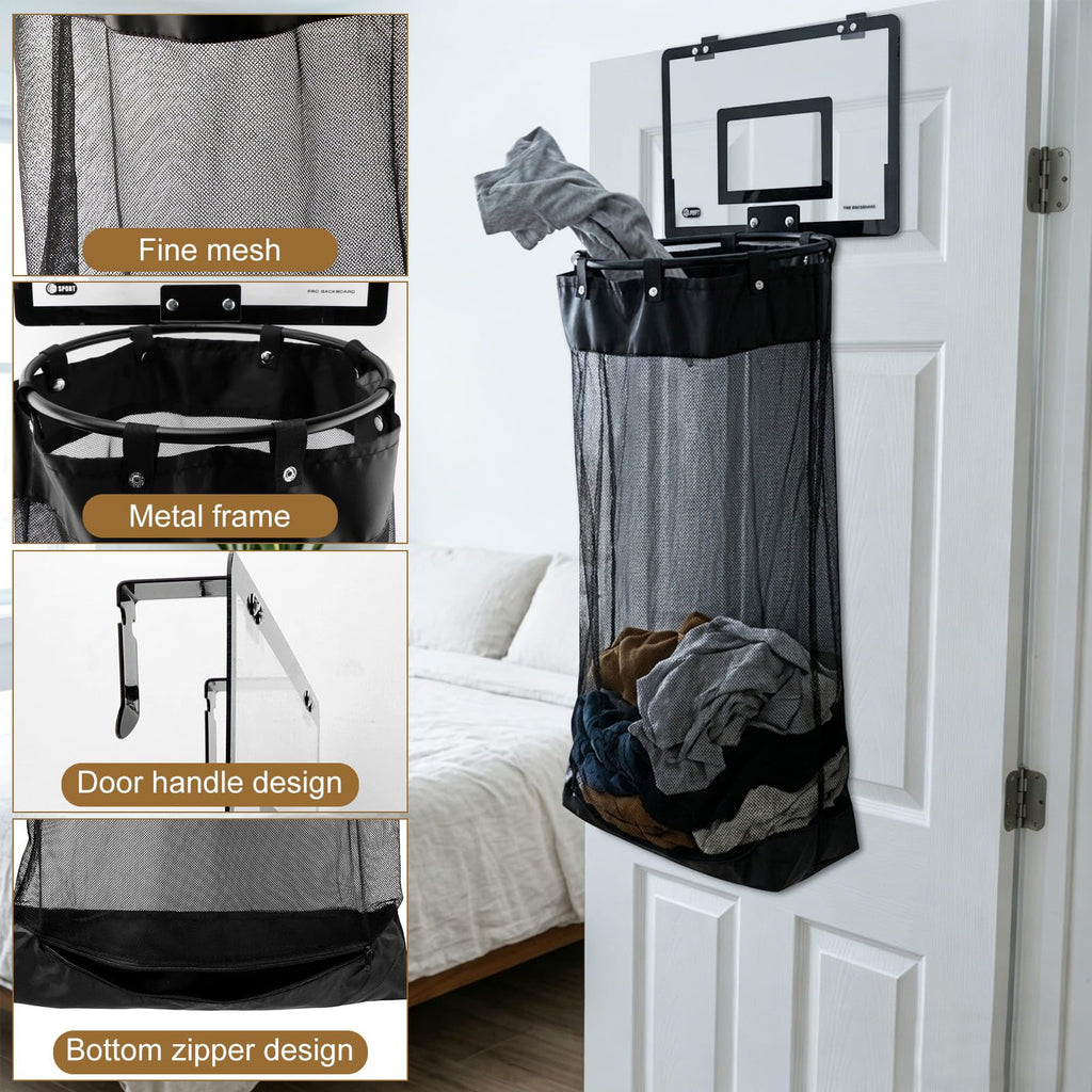 Basketball Hoop Hamper, Over the Door Basketball Hoop Laundry Basket