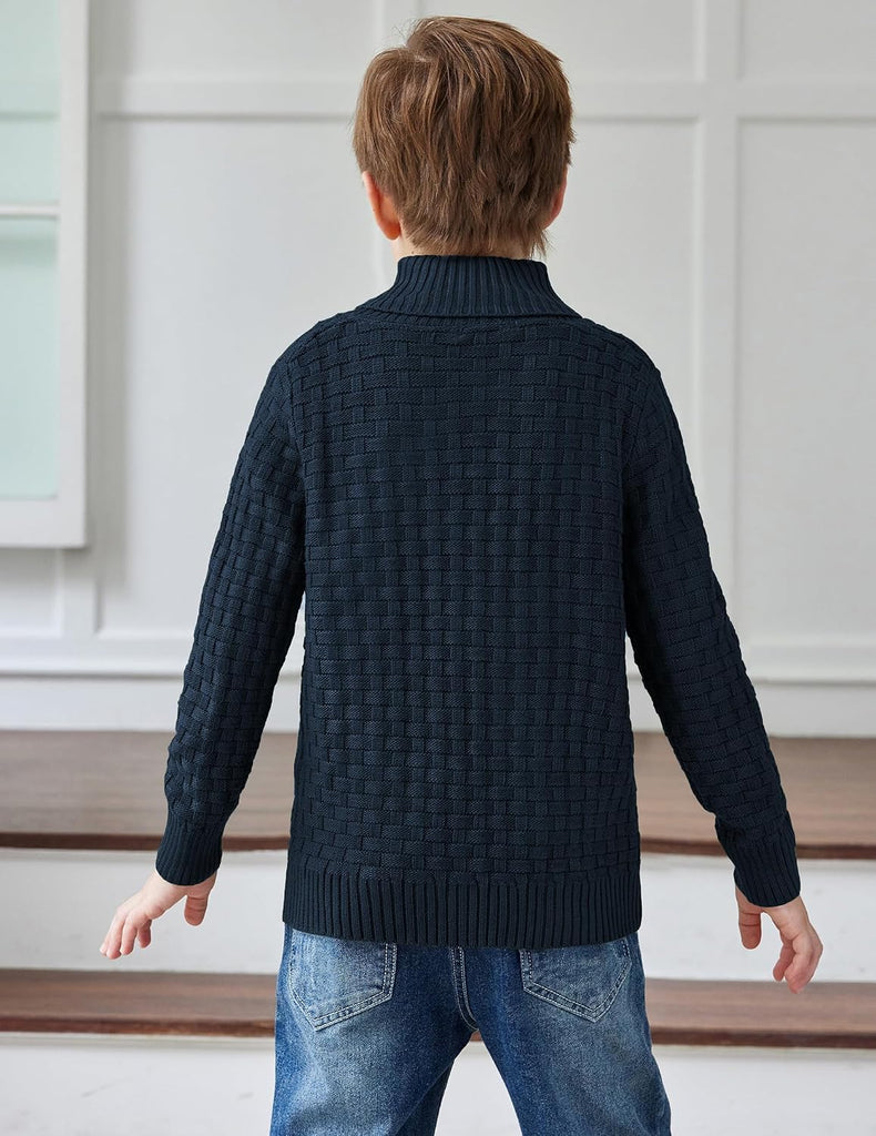 Boys Crewneck Long Sleeve Textured Ribbed Edge Pullover Sweaters Button Up Knitted Sweater Tops