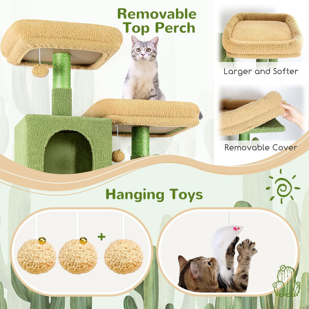 Extra Tall Cat Tree Tower for Indoor Cats, 76in, Cactus