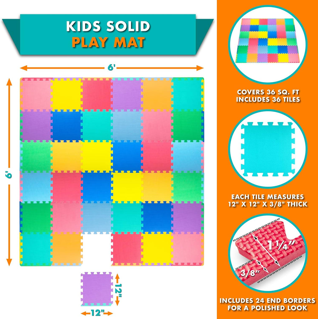 Play Mat, Soft Foam Floor Tiles for Kids, Interlocking EVA Panels for Playpen Use, Crawling Development Surface, Safe